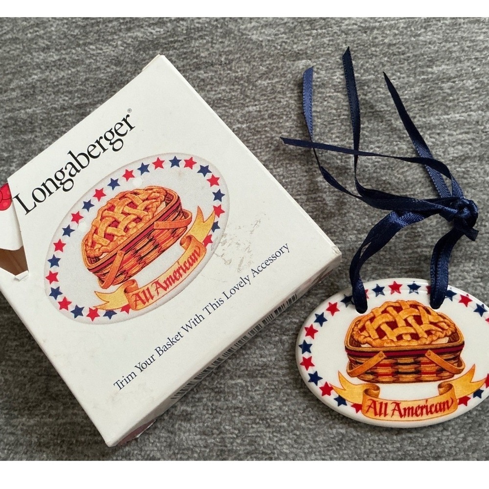 Longaberger Pottery All American Basket Tie-On Ceramic Pie Ornament with Box